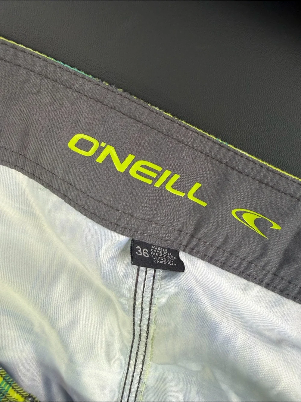 O'Neill Neon Green Plaid Cargo Swim Shorts